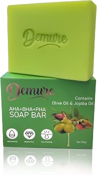 Demure Sapone Esfoliante Viso e Corpo AHA BHA PHA con Acido Salicilico | Sapone esfoliante viso e corpo con AHA, BHA, PHA e niacinamide. Purifica i pori e leviga la pelle senza seccare.