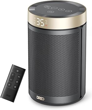 Dreo Termoventilatore a risparmio energetico, 34 dB, silenzioso, 1500 W, in ceramica PTC, termostato, protezione da surriscaldamento e ribaltamento, timer 12 ore, riscaldamento elettrico per camere da