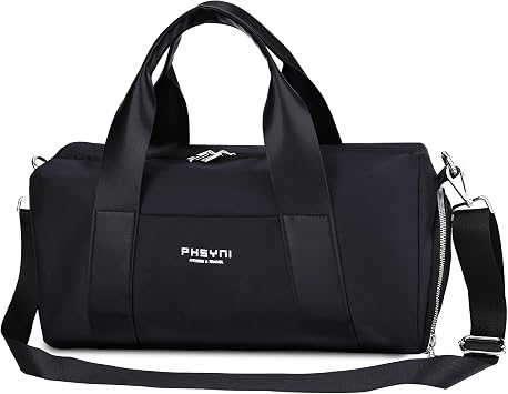 Borsone Palestra Donna & Bambini,Borsa Sportivo con Porta Scarpe e Tasca Umida da Viaggio, Sport, Fitness, Piscina(Nero,40x19x20 cm,15L)