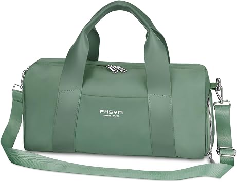 Borsone Palestra Donna & Bambini,Borsa Sportivo con Porta Scarpe e Tasca Umida da Viaggio, Sport, Fitness, Piscina(Verde,40x19x20 cm,15L)