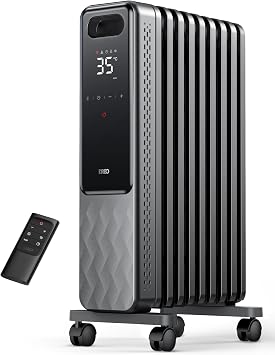 Dreo OH310 – Radiatore ad olio a risparmio energetico, 2000 W, con 9 nervature con telecomando, 3 livelli di riscaldamento, 4 modalità, timer 24 ore, protezione contro il surriscaldamento, radiatori,