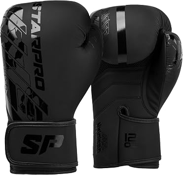 Starpro Guantoni da boxe Obsidian Nero Opaco – Pelle Fuax – Guanti da allenamento, sparring e kickboxing per uomini e donne – 8oz 10oz 12oz 14oz 16oz