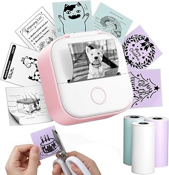 Phomemo T02 Mini Stampante, Stampante Portatile | con 3 Rotoli di Carta, Stampante Termica Stampa, Bluetooth Stampante Adesiva per Studio, Note, Immagini, Foto, Diari, DIY