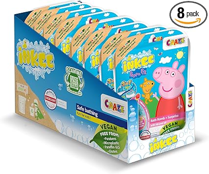 INKEE Surprise Set di 8 palline da bagno per bambini con sorpresa, giocattolo Peppa Pig per vasca da bagno, con profumo di fragola e effetto schiuma
