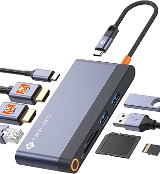 NOVOO RM8F Pro Dock 8-in-1, 2 HDMI 4K 60Hz, USB 3.2, Ethernet