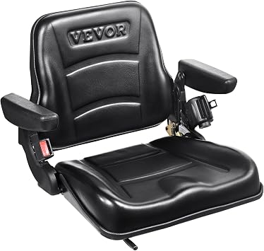 VEVOR Sedile Universale per Carrello Elevatore Sedile Pieghevole per Trattore Coprisedile con Schienale ad Angolo Regolabile Microinterruttore Cintura di Sicurezza Braccioli Fessura Esteso 160-340mm