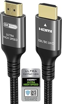 Ubluker 10K 8K 4K Cavo HDMI 1.5M Certificato, Velocità Ultra Elevata 48Gbps | 0,01ms 48Gbps CEC Ethernet 240Hz 200Hz 165Hz 144Hz 120Hz 60Hz HDR10+ ARC eARC HDCP2.3 RTX5090 PC Laptop TV Monitor Proiettore