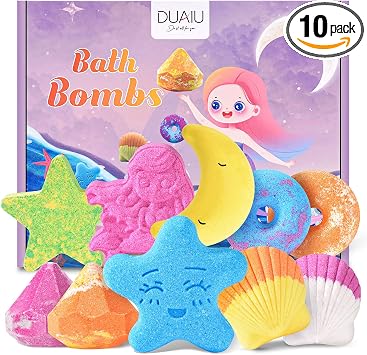 DUAIU Bombe da Bagno,10 Pezzi Bombe da Bagno Bambini Profumate Set Regalo,Fatte a Mano,Bomba da Bagno Arricchite con Sali da Bagno e Oli Essenziali per Donna,Bambini
