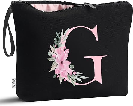 Vavabox Beauty case con iniziali personalizzate dalla A alla Z, regalo di compleanno per donne, regalo per sposa, damigella d’onore (G, 01-Nero)