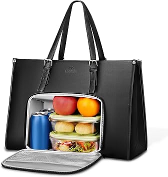 MATEIN Borsa Lavoro Donna Porta Pranzo Termica, Borsa Porta PC 15,6 Pollici | Borsa Università Donna, Antifurto Tote Bag Grande in Pelle PU, con Scomparto Termico, per Ufficio, Scuola, Insegnante, Nero