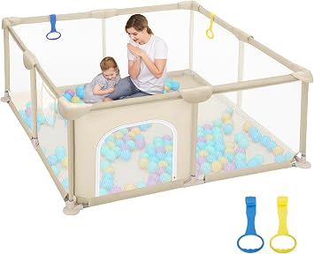 Dripex Box per Bambini Recinto Neonato – Small – Marrone | 124 x 124 cm Rete Traspirante Tessuto Oxford 210D, 2 Anelli di Gioco,con Palle Oceaniche