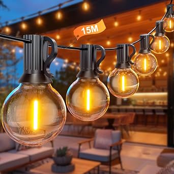 BokiHuk Luci da Esterno Giardino 15M, G40 Catena Luminosa con 25+1 Lampadine, Lmpermeabile Catena Lampadine Esterno per Terrazza Giardino Festa Matrimonio, Natale, Gazebo