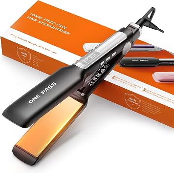 Faszin Piastra per Capelli Professionale in Titanio Larga 42mm, Nero | Riscaldamento rapido 30s, ioni negativi, display temperatura 11 livelli (130-230℃), per capelli spessi e lunghi