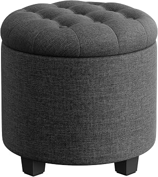 SONGMICS Pouf Contenitore Rotondo, Cassapanca, 45 x 45 x 44,5 cm | Poggiapiedi con Gambe, Tessuto Effetto Lino, Portata Fino a 150 kg, Grigio Scuro, Collezione MACEO LOM011G01V1