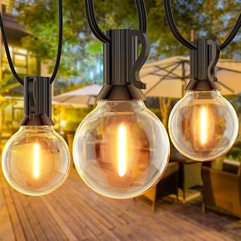 FARNY-Catena Luminosa Esterno, 7.6M/25FT Catena Luminosa G40 LED con 12+1 IP45 Lmpermeabili Plastica Lampadine, 2700K Catena Luminosa Giardino, Matrimonio/Casa/Caffè/Gazebo