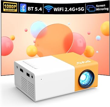 Proiettore PVO WiFi Film Portatile, Schermo del Telefono può Essere Specchiato al Proiettore in Modalità Wireless o Tramite Cavo Dati, Compatibile con Phone/Tablet/Laptop/TV Stick/USB (YG300ProMax)