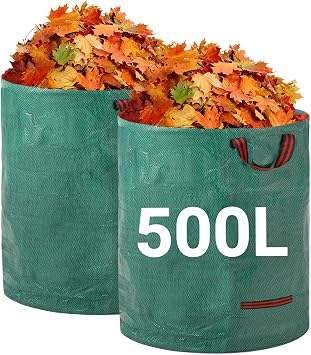 Velway 500 L x 2 Sacchi per Rifiuti da Giardino Riutilizzabili con Maniglie | Sacchi da Giardino Riutilizzabili in Tessuto Industriale per Foglie Rifiuti e Detriti Robusti e Antistrappo Verde