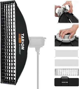 TARION Softbox Fotografico Bowens Pieghevole: Rettangolare Soft Box Sgancio Rapido Portatile con Griglia a Nido per Studio Flash a Slitta Diffusori Illuminazione(30x120cm)