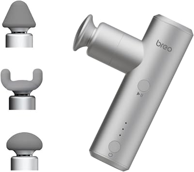Breo S1 mini Pistola Massaggio Percussivo Muscolare, Argento | 4 livelli di intensità, 3 testine massaggianti rimovibili, potente e silenzioso, compatto per casa, ufficio e sport