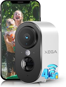 Xega 4G LTE Telecamera Esterna Interna con SIM Scheda No Wi-Fi Senza Fili | 2K HD Telecamere Sorveglianz Vrilevamento del Movimento PIR, Visione Notturna a Colori, Audio a 2 vie, TF/Cloud, IP65