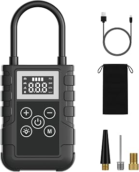 Mini Compressore D’Aria Portatile Auto, YOYOPOW Pompa Elettrica 150PSI per Bicicletta, Gonfia Elettrico per Palloncini con Schermo LCD Digitale e Torcia LED per Vetture/Bici/Moto/Scooter/Pallone