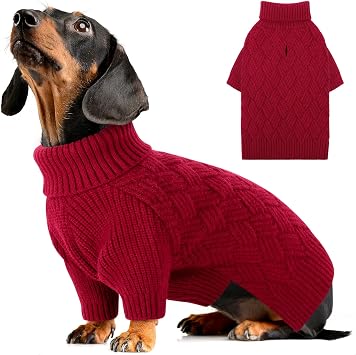AOFITEE Maglione per Cani, Invernale Maglioncino Cane Taglia Media con Collo Alto, Maglione Natale Cane Morbida e Calda Maglioncini Pet con Maniche, Maglioni Cani Rosso per Jack Russell, M