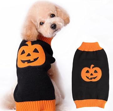 Maglioncino Cane Halloween Costume Gatto Caldi Vestito Zucca -Nero XL | Halloween Zucca per Cane Gatto Maglione Cane Taglia per Piccola Media Grande Cani