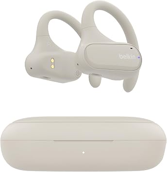 Belkin SoundForm ClearFit Auricolari Wireless Open-Ear Sportivi e Leggeri, Auricolari Bluetooth Resistenti all’Acqua (IPX5), Cuffie Wireless per Escursionismo, Ciclismo e Corsa, Grigio Sabbia