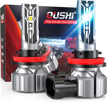 OUSHI Lampadine H11 LED, 55W Canbus H8 H9 LED Lampadine per Fari, Lampadine Fendinebbia Super Luminose Impermeabili Da 12000 Lumen, 6000K Xenon Bianco (2 Pezzi)