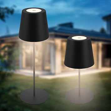 B.K.Licht – Lampada da tavolo LED senza fili IP44 touch, dimmerabile, batteria ricaricabile e sorgente luminosa sostituibile, lampada da comodino, lampada da lettura, per esterni, 36×10,5 cm, nero
