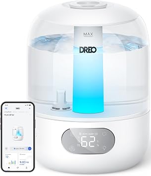 Dreo Umidificatori per camera da letto, umidificatore ad ultrasuoni a nebbia fredda con illuminazione silenziosa e RGB da 26 dB, serbatoio da 3 l, facile pulizia, tempo di funzionamento di 30 ore per