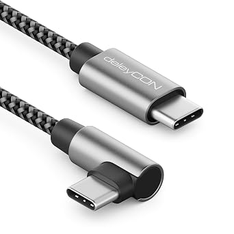 deleyCON 0,5m USB C 1x 90° Angolato PD3.0 (60W Ricarica Rapida) Corto 50cm C a C per iPhone 17 16 15 Pro Max Air Samsung S26 S25 S24 Pixel iPad Pro MacBook Air Tablet Switch PS5