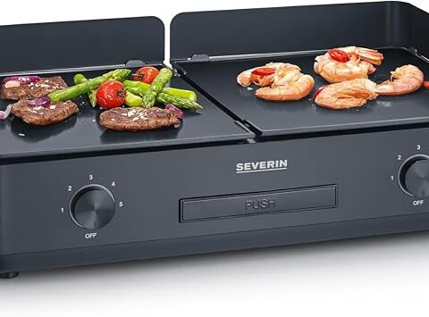 SEVERIN Piastra Griglia Plancha XXL 2200W – PG 8569 | 2 Zone Indipendenti, Piastre Removibili In Ceramica, 48X27 Cm. Cottura Cibi A Temperature Separate (240°C)