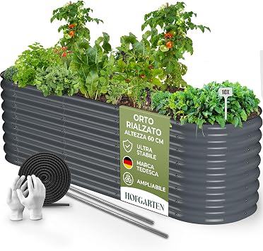 HOFGARTEN 200x60x60 cm Orto Rialzato da Esterno – Letto da Giardino 6-in-1 – Cassone per Aiuola in Acciaio Zincato con Fondo Aperto – Inossidabile & Durevole – Kit Fioriera per Terrazzo (Antracite)