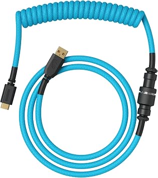 GLORIOUS Gaming Coiled Keyboard Cable – Guldpläterad USB-A till USB-C, trasselfri, dubbelflätat för hållbarhet, Aviator-kontakt – Electric Blue