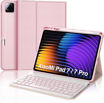 Cover Tastiera per Xiaomi Pad 8/8 Pro 2026/Pad 7/7 Pro 2025 11.2 Pollici | Keyboard con 7 Colori Illuminato Magnetico Staccabile, Italiano QWERTY, Custodia Tastiera Bluetooth con portapenne, Rosa