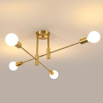 Comely Plafoniera Sputnik Moderno, Oro 4 Luci E27 Lampadario Industriale | Lampadario E27 Oro, Lampada da Soffitto Industriale in Metallo per Soggiorno Sala da Pranzo Cucina Camera da Letto