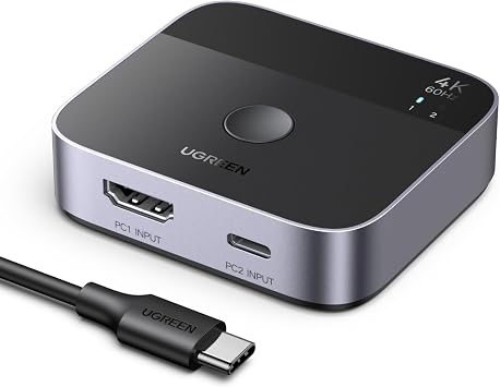 UGREEN Switch USB C+HDMI a HDMI 2.0 4K 60Hz 2 Ingressi 1 Uscita Commutatore | Tipo C 2K 1080P 240Hz HDR CEC Dolby Atmos Compatibile con PC MacBook Air/Pro iPhone PS5/4 Steam Deck Nintendo Switch