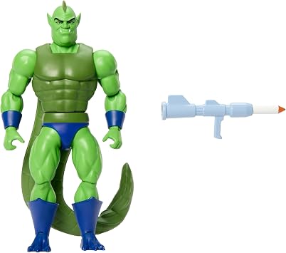 Masters of the Universe Origins – Whiplash Cartoon Collection, action figure cattivo con coda dalla serie MOTU anni ’80 con lanciarazzi incluso, giocattolo da collezione, 6+ anni, JBM95