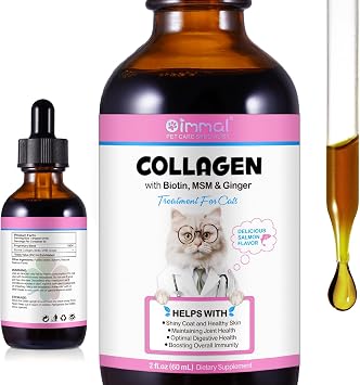 Collagene per gatti, integratore di collagene per pelle e pelliccia, sollievo dal prurito, gocce di collagene quotidiane, supporta le articolazioni e il sistema digestivo, 60 ml