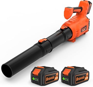 Soffiatore a Batteria, Bravolu Soffiatore Foglie Elettrico, con 2 Batteria da 5200 mAh e Caricabatteria, Velocità Aria Max 305 km/h, 5 Velocità Regolabili e Modalità Turbo