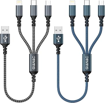 Multi Cavo di Ricarica [2pack 0.5M]3 in 1 Multiplo Cavetto Ricarica Rapida | Multi Cavo di Ricarica Cavetto con Micro USB Tipo C Lightning interfaccia Cavo USB per Samsung iPhone Huawei Redmi LG PS5