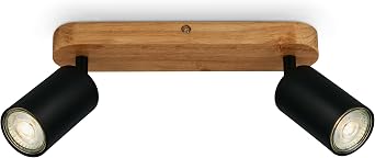 B.K.Licht – Lampada da soffitto orientabile, attacco GU10, max. 9 W, plafoniera, lampada, lampada da soggiorno, lampada da camera da letto, lampada da cucina, faretto da soffitto, 27 cm, nero-legno