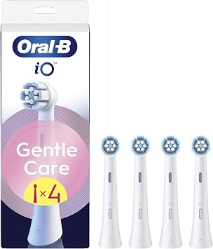 Oral-B Testine di Ricambio iO Gentle Care, Bianche, 4 Ricambi | 4 Testine di Ricambio per Spazzolino Elettrico, Originali, per Gengive Sensibili, Setole Angolate per Rimuovere la Placca