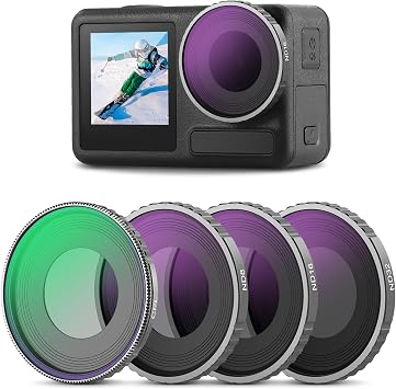NEEWER Set di Filtro CPL e ND Compatibile con DJI Osmo Action 5 Pro/4 (4pz), Kit di Filtri CPL + ND8 + ND16 + ND32 a Vite, Accessori Action Camera, Vetro Ottico HD Multistrato, FL-A12