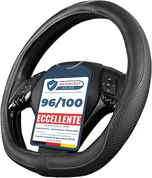 Upgrade4cars Coprivolante Tipo D Nero Finta Pelle 37-38 cm | Forma a D | Finta pelle trapuntata | Retro antiscivolo | Diametro 37-38 cm
