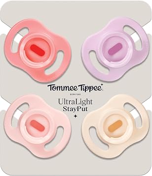 Tommee Tippee Ciuccio Ultra-light StayPut, 0-6 Mesi | Confezione da 4, Ortodontico Succhietto, Design Monoblocco in Silicone