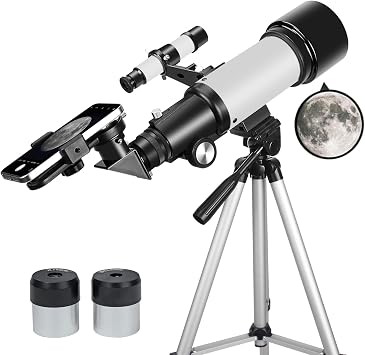 Telescopio per adulti principianti, apertura 70 mm, 400 mm, supporto AZ completo, multi-coated Optics Rifrattore, telescopio da viaggio con treppiede, adattatore per telefono