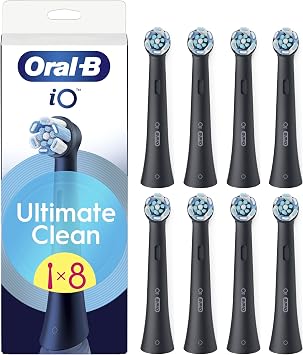 Oral-B Testine di Ricambio iO Ultimate Clean, Nere, 8 Ricambi | 8 Testine di Ricambio per Spazzolino Elettrico, Rotonde Originali, Rimozione Profonda Della Piastra Batterica, Pulizia Denti