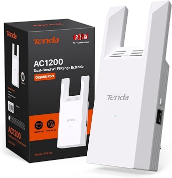 Tenda A18 Pro Ripetitore Wi-Fi AC1200Mbps, Dual-Band WiFi Extender | Porta Gigabit · Controllo app · Modalità AP · Indicatore LED · WPS · Streaming HD, Gaming e Home Office con Wi-Fi Debole